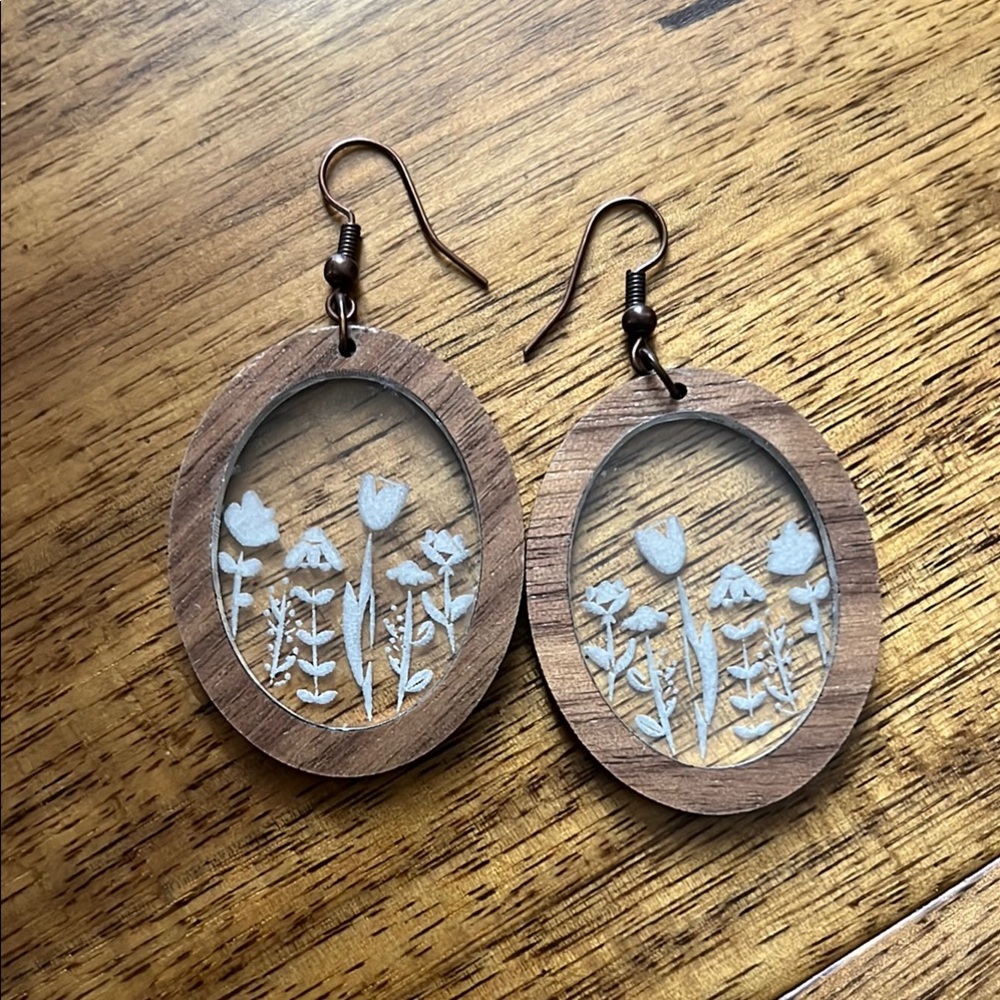 Boho style Wooden Floral Earrings